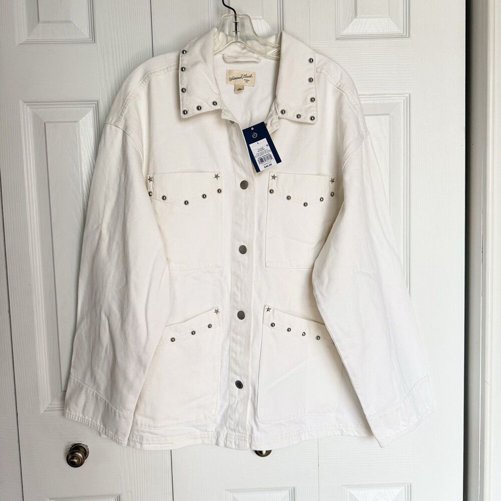 NWT Women's Studded Chore Denim Jacket - Universal Thread White Size L - Picture 7 of 17